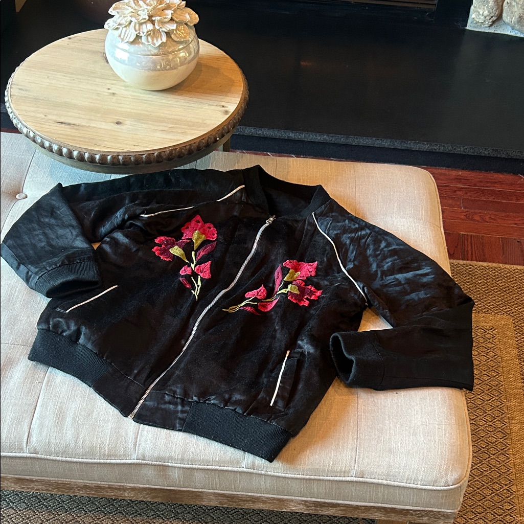 Amor & Rosas Floral Bomber Jacket Reversible Size Large